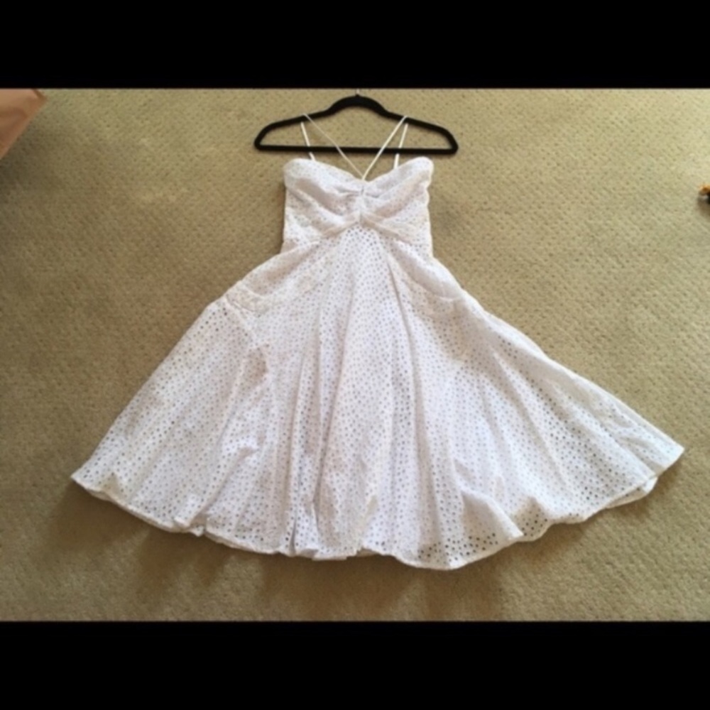 Calvin Klein white eyelet lined dress with spaghetti straps and pockets …